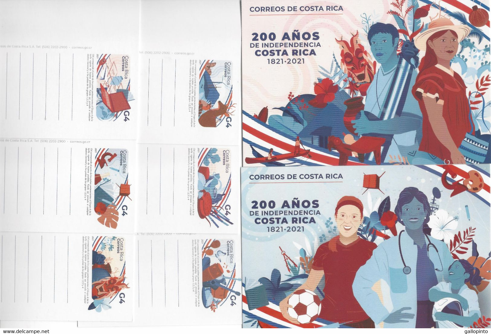 COSTA RICA 6 POSTCARDS PREPAID G4, 200 AÑOS DE INDEPENDENCIA, 200 YEARS Of INDEPENDENCE, 2021 - Costa Rica