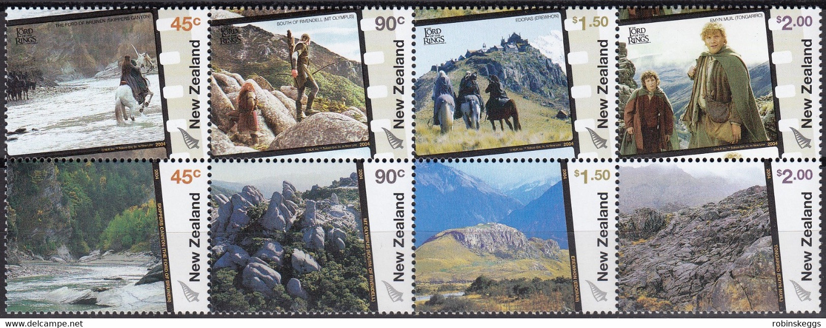 NEW ZEALAND 2004 Home Of Middle Earth, Set Of 8 In Block MNH - Vignettes De Fantaisie