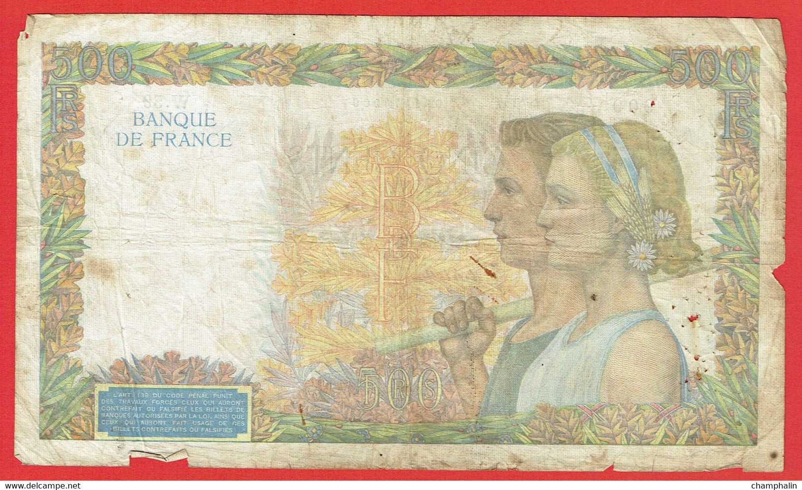 France - Billet De 500 Francs Type La Paix - 4 Janvier 1940 - 500 F 1940-1944 ''La Paix''