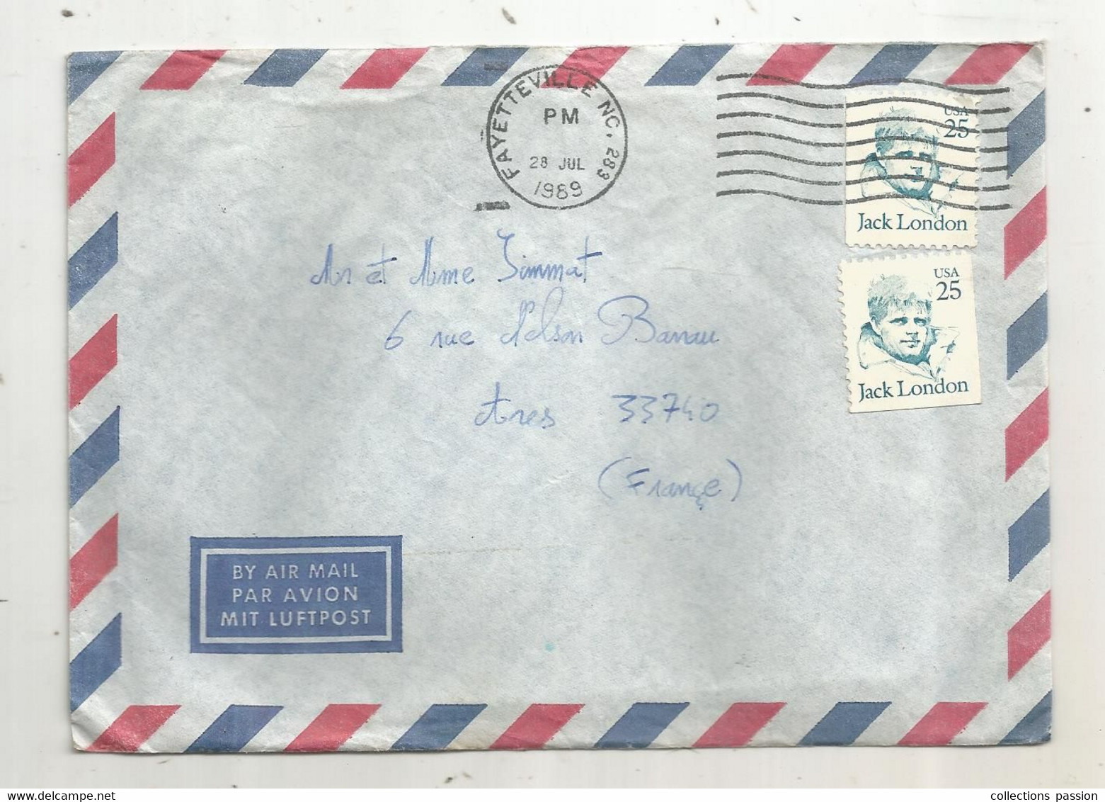 Lettre , Etats Unis ,FAYETTEVILLE NC. 283 ,1989, 2 Timbres Dont 1 Neuf, 2 Scans - Marcophilie