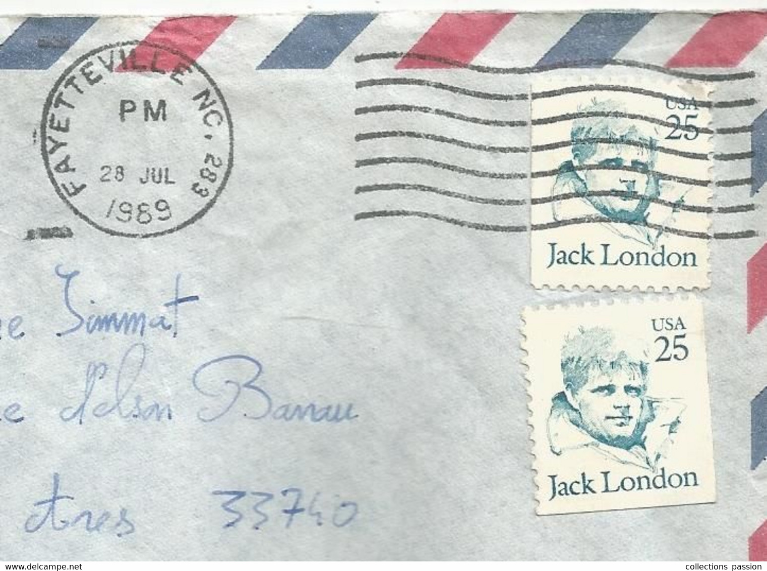 Lettre , Etats Unis ,FAYETTEVILLE NC. 283 ,1989, 2 Timbres Dont 1 Neuf, 2 Scans - Marcophilie