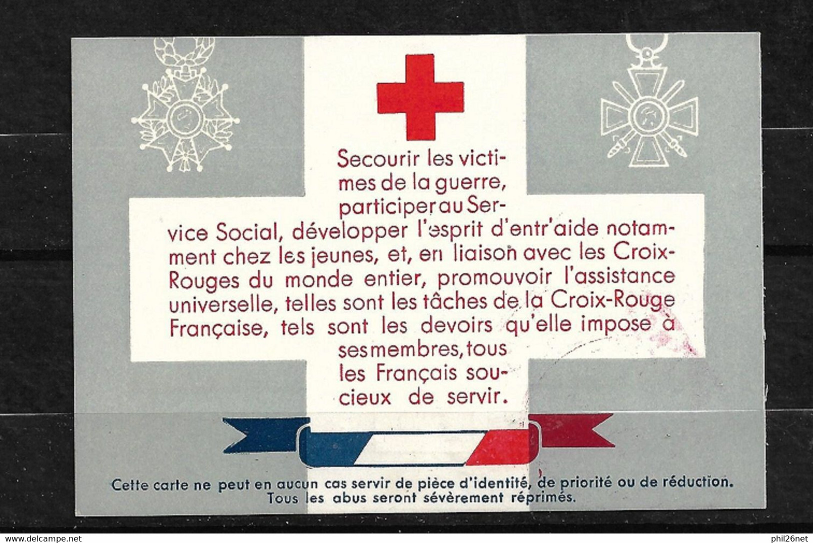 France Carte Croix Rouge Française Avec Vignette Cotisation  1943 Roanne Cachet Illustré + Rouge  B/TB  Voir Scans ! ! ! - Croix Rouge