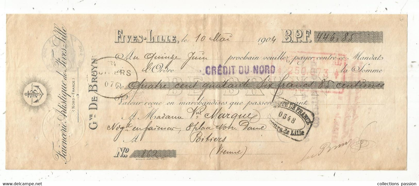 Lettre De Change, 1904, Faïencerie Artistique De FIVES-LILLE , De Bruyn ,  2 Scans, Frais Fr 1.75 E - Lettres De Change