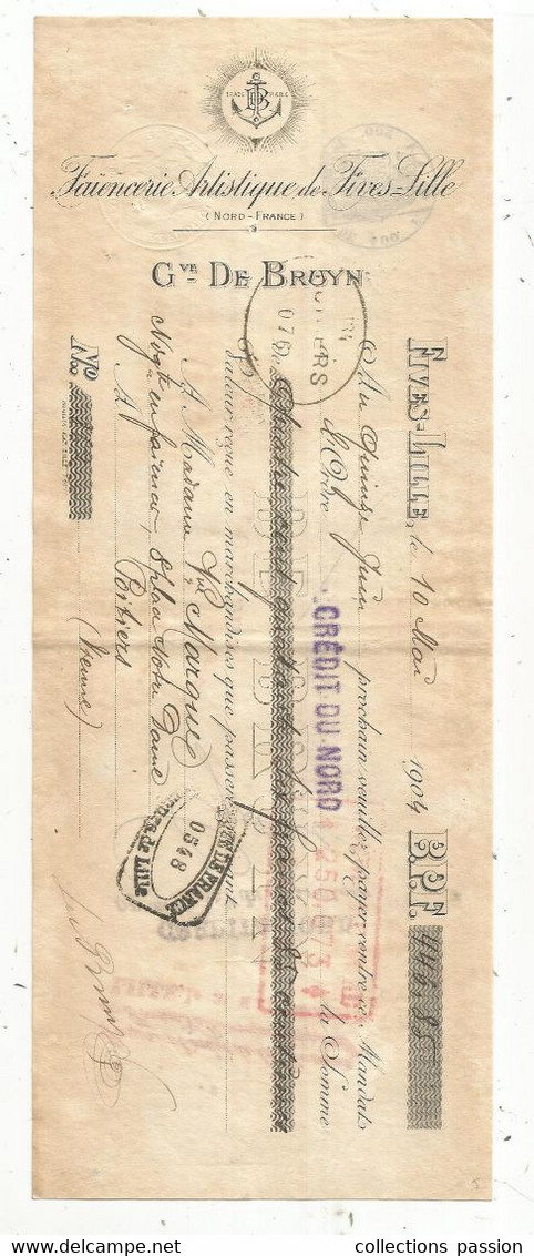 Lettre De Change, 1904, Faïencerie Artistique De FIVES-LILLE , De Bruyn ,  2 Scans, Frais Fr 1.75 E - Lettres De Change