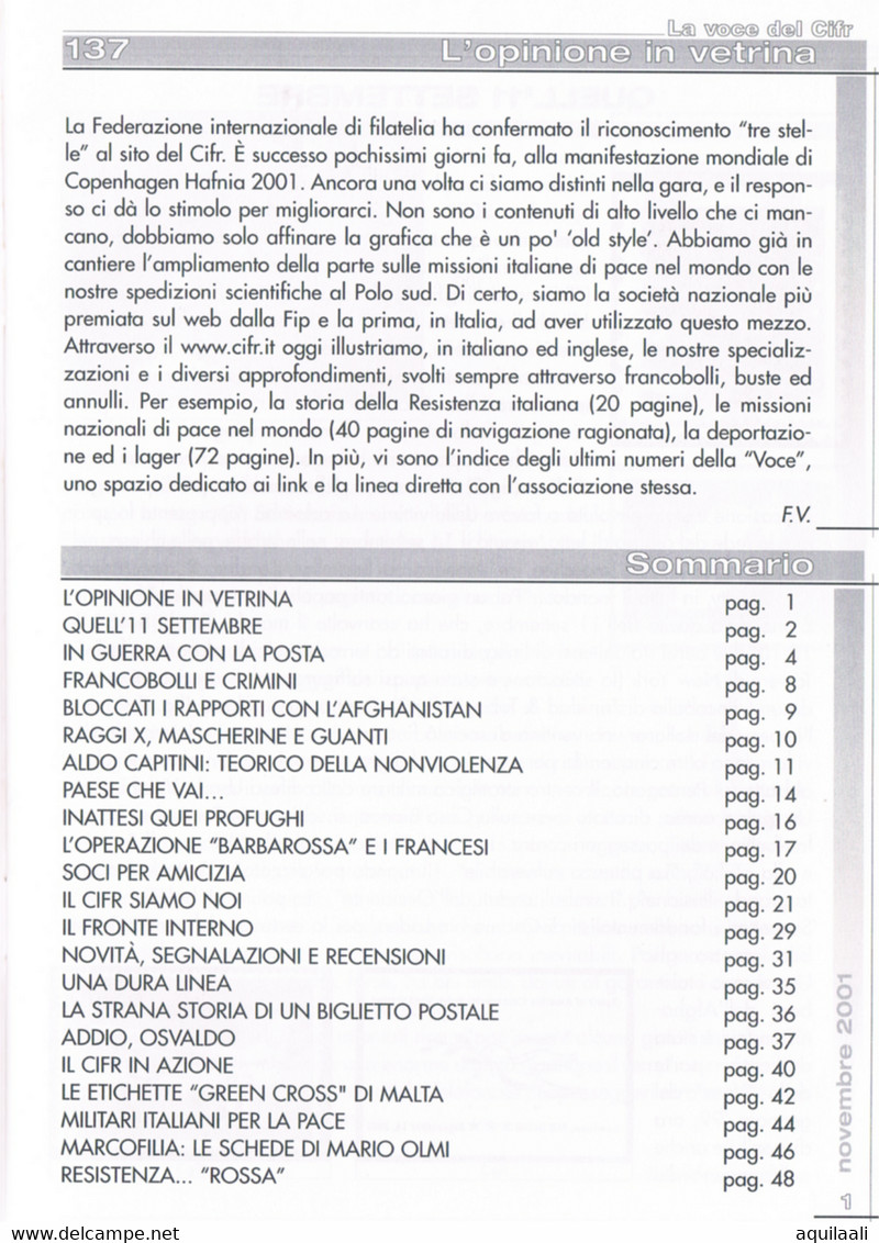 La Voce Del Cifr. Edizione Novembre 2001 - Italiano (desde 1941)