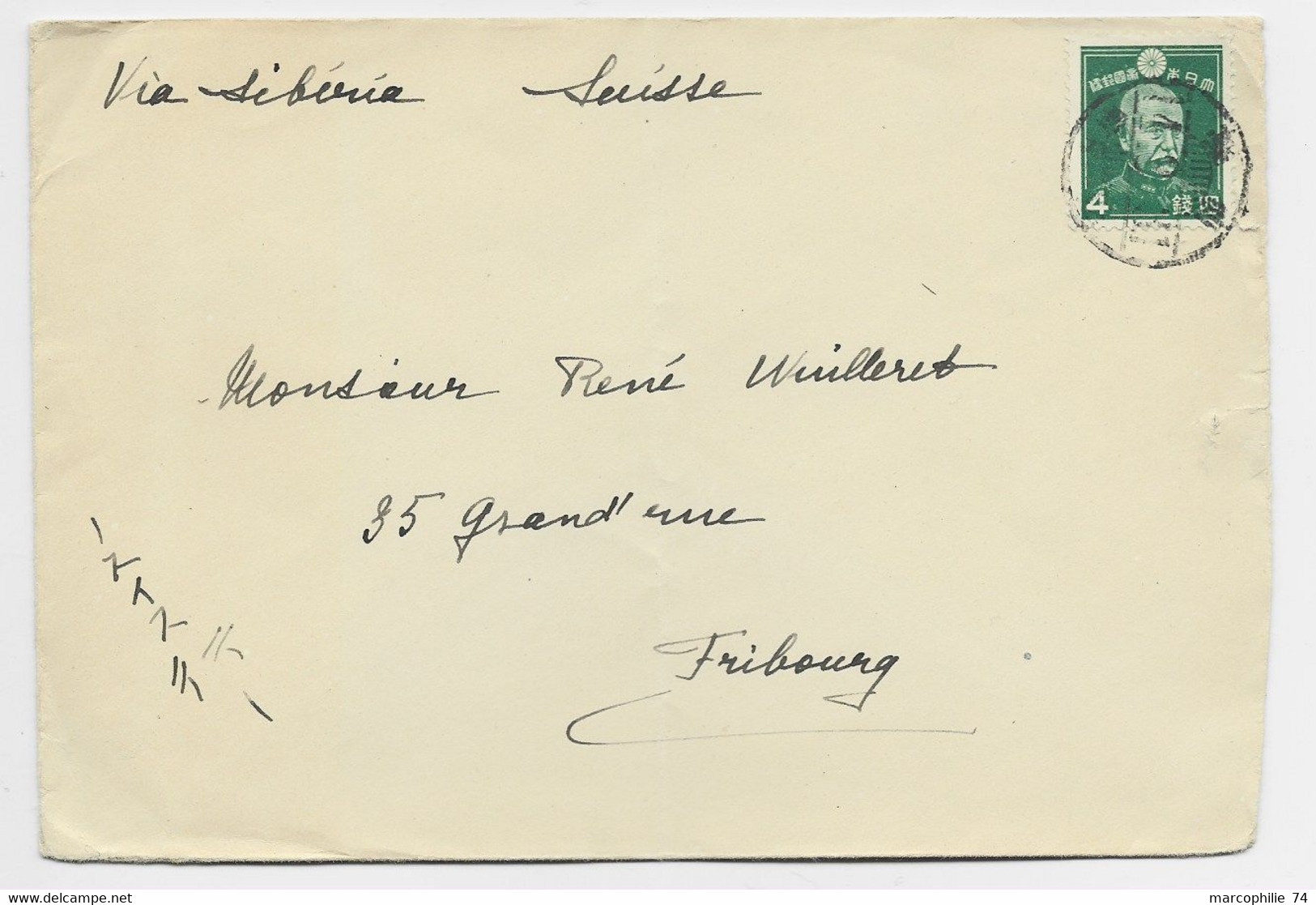 JAPAN JAPON 4SN SOLO LETTRE COVER TO SUISSE HELVETIA - Brieven En Documenten