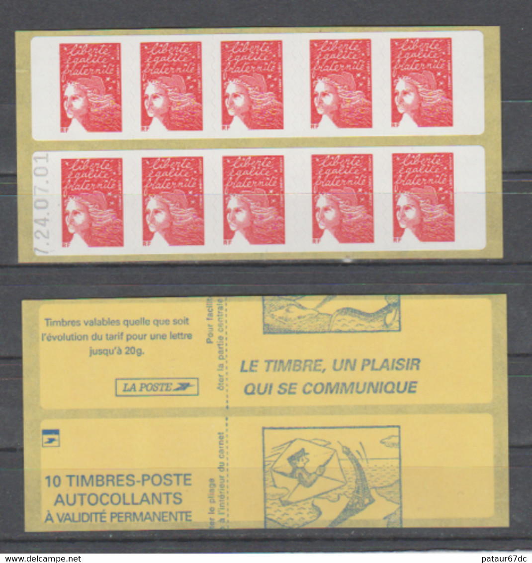 FRANCE / 2001 / Y&T N° 3419 ** Ou AA 30 ** : Luquet RF Type II TVP LP Adh. De Carnet X 10 = 3419-C3d Découpe à Cheval X1 - Carnets