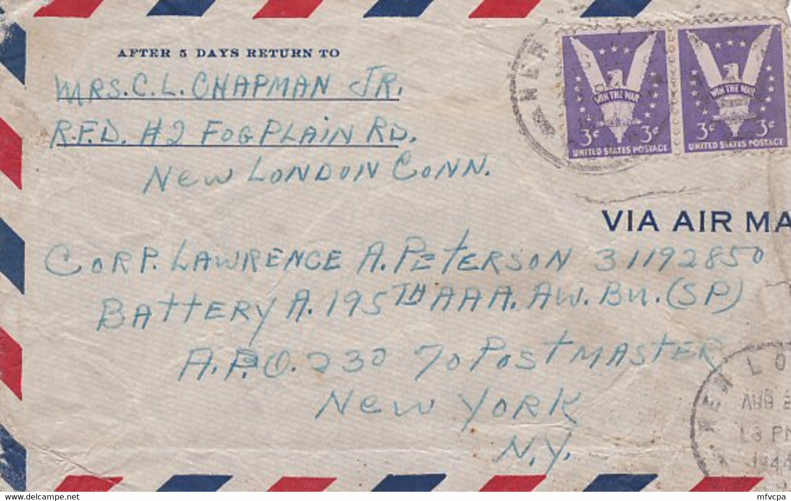 L4D174 ETATS-UNIS Lettre PA  New London Pour Soldat  1944 - Brieven En Documenten