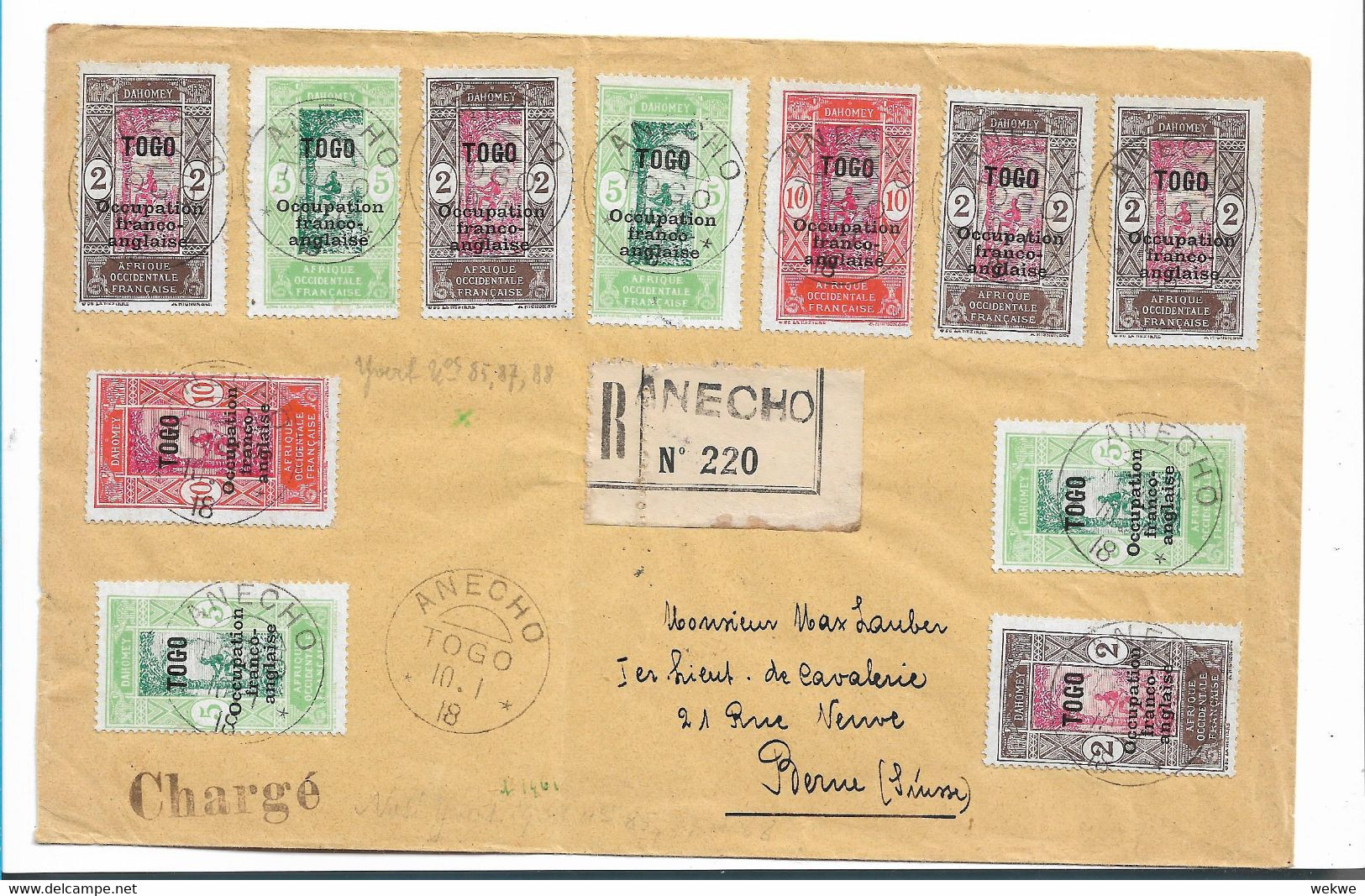 TOGO XX001 / Franz. Besatzung Anecho 1918 Nach Bern/Schweiz - Storia Postale