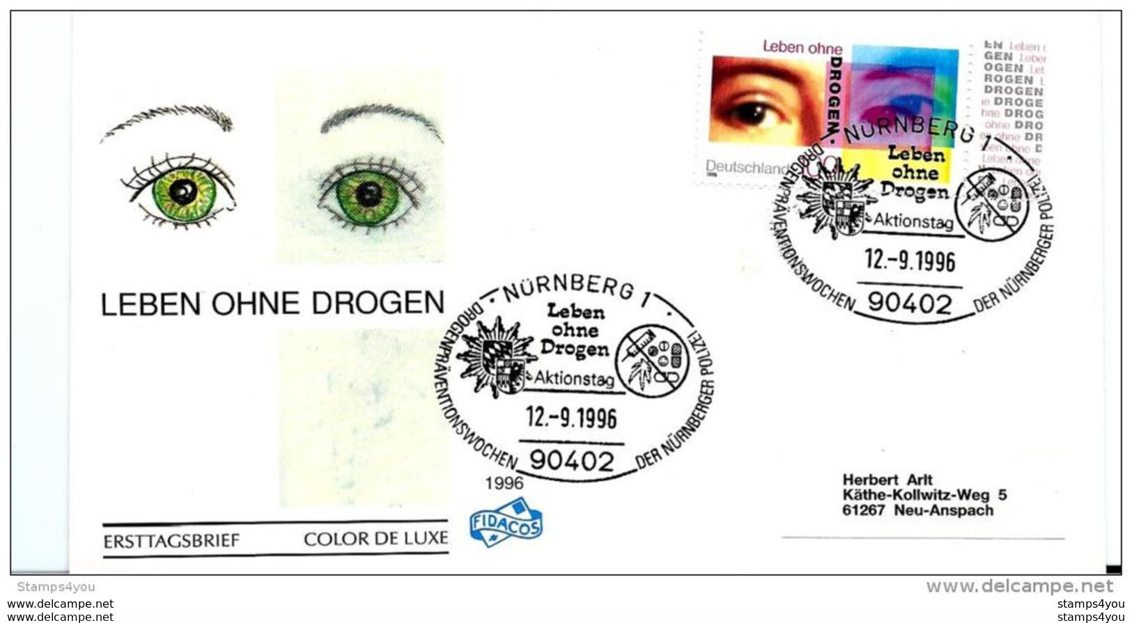 167 - 62 - Enveloppe Allemande Avec Timbre Et Oblit Spéciale De Nürnberg "Leben Ohne Drogen" 1996 - Drugs