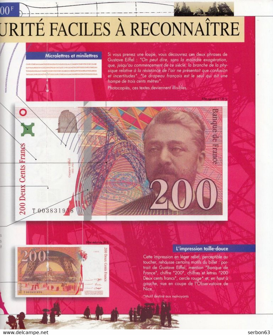 DÉPLIANT PRÉSENTATION 2 VOLETS NOUVEAU BILLET DE 200 FRANCS GUSTAVE EIFFEL DOCUMENTATION BANQUE DE FRANCE Serbon63 - Specimen