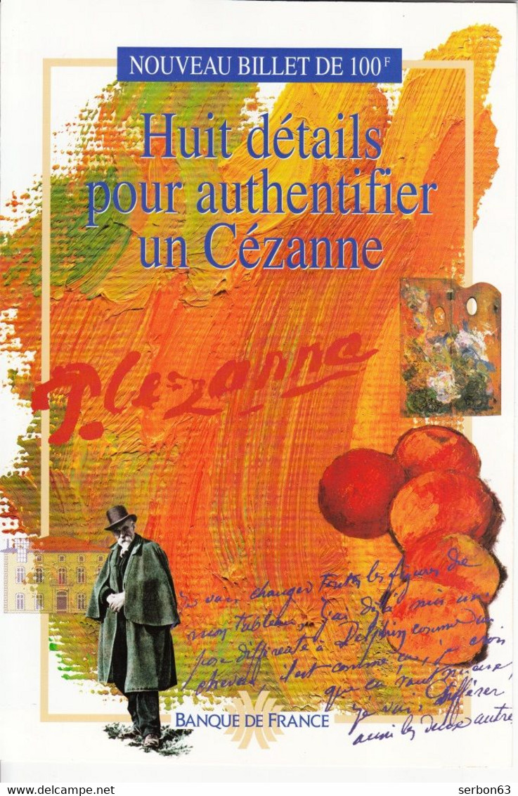 DÉPLIANT PRÉSENTATION 2 VOLETS NOUVEAU BILLET DE 100 FRANCS CEZANNE DOCUMENTATION BANQUE DE FRANCE Serbon63 - Fiktive & Specimen