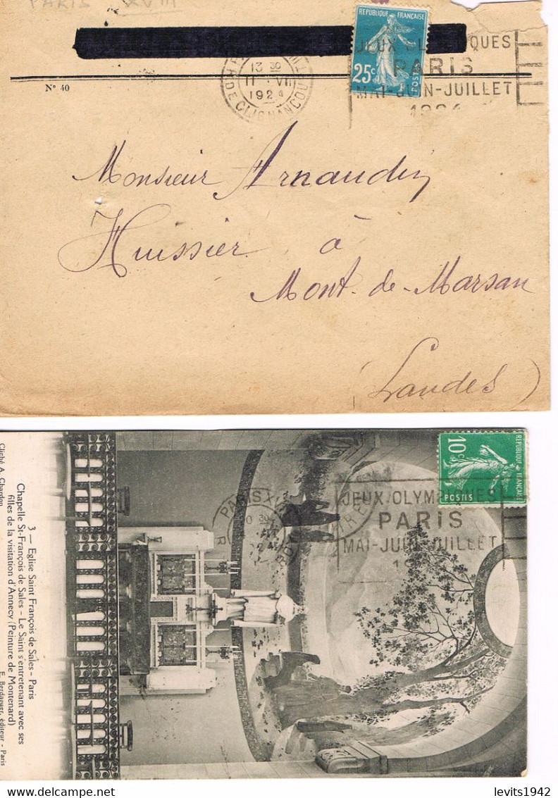 2 MARQUES POSTALES -  JEUX OLYMPIQUES 1924 - RUE JOUFFROY - RUE DE CLIGNANCOURT - - Estate 1924: Paris