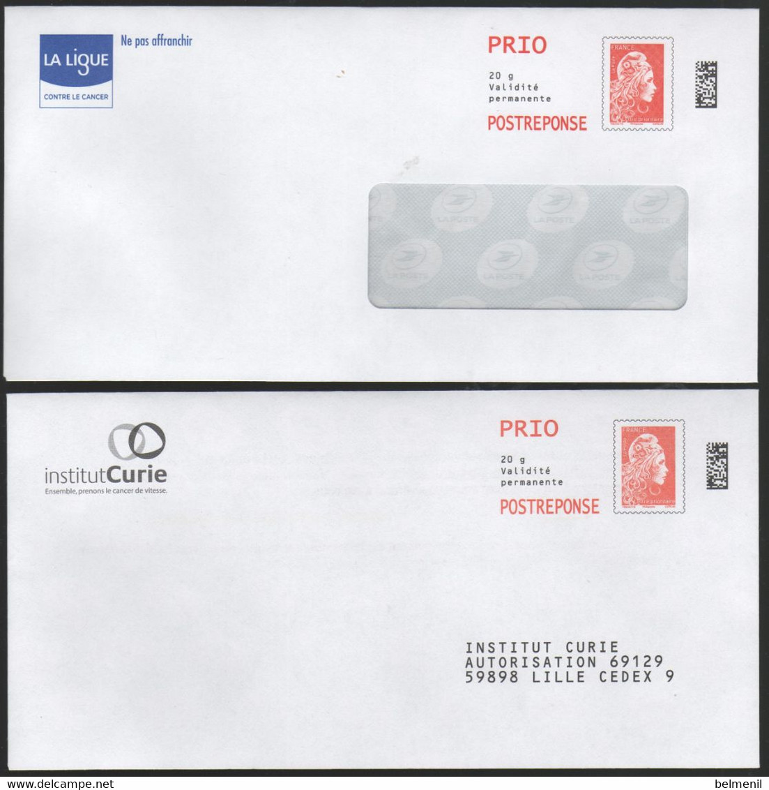 FRANCE PAP L'ENGAGEE 3 Enveloppes BICE (bureau International Catholique De L'enfance ), Institut Curie, Ligue Cancer - Prêts-à-poster:reply