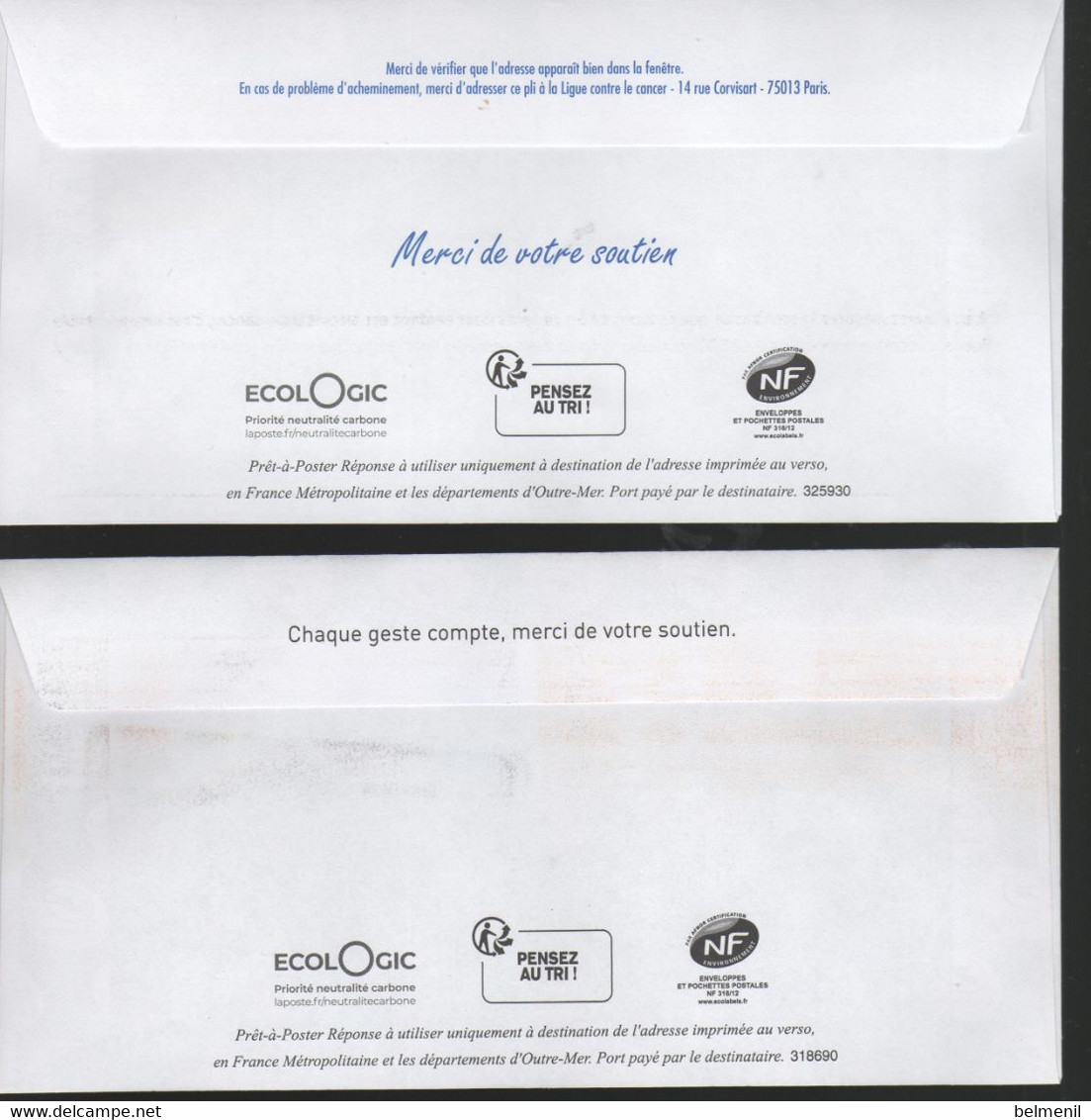 FRANCE PAP L'ENGAGEE 3 Enveloppes BICE (bureau International Catholique De L'enfance ), Institut Curie, Ligue Cancer - Listos A Ser Enviados: Respuesta