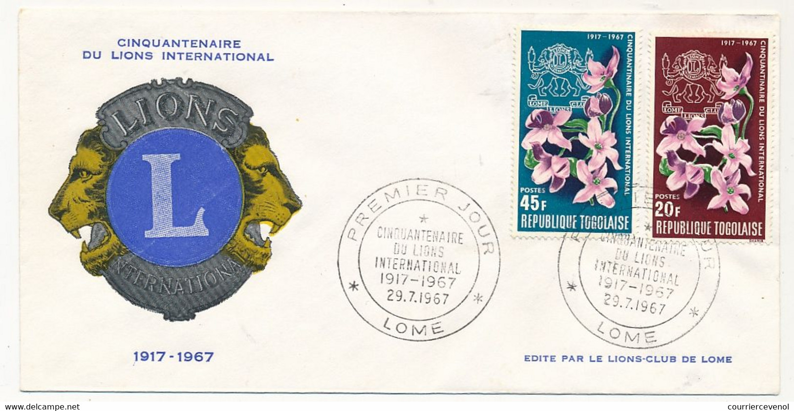 TOGO - Env. FDC - Cinquantenaire Du Lion's International - 29/7/1967 - LOME - Togo (1960-...)
