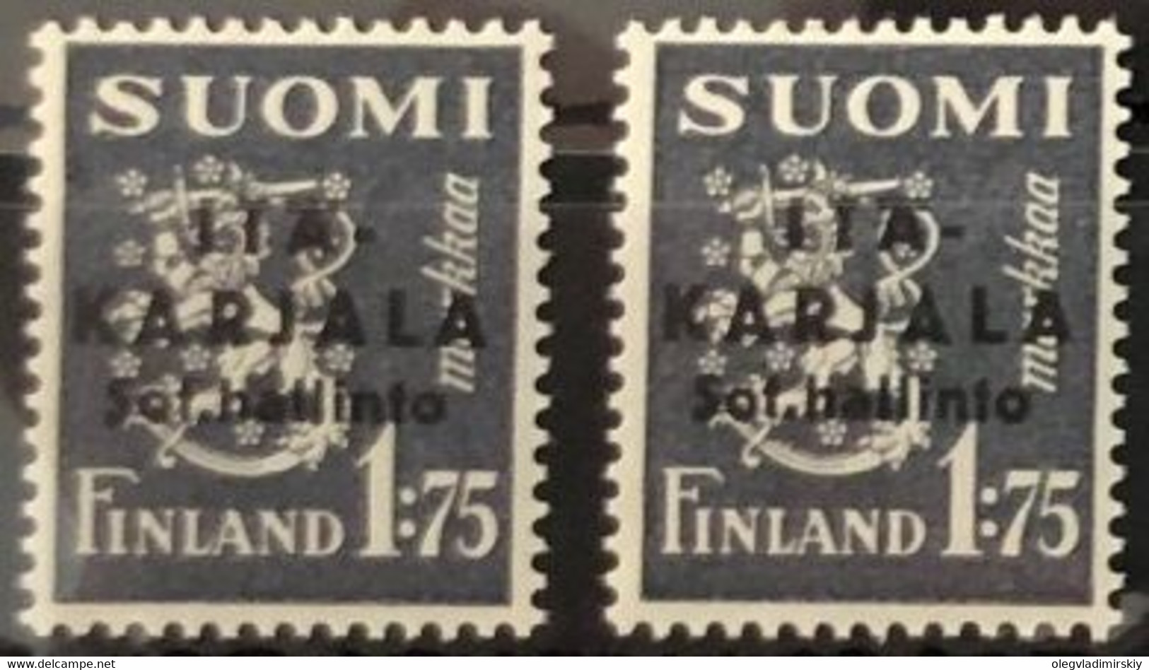 Finland 1941 WWII Occupation Of East Karelia Black Overprint Set Of 2 Stamps 1,75mk Both Types Mint (**) - Militair