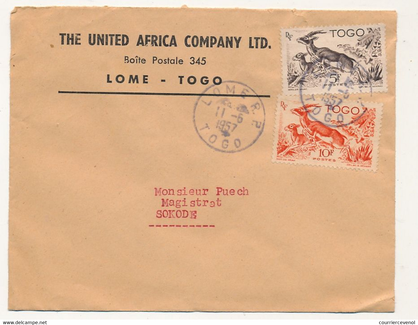 TOGO - Env En Tête "United Africa Company" LOME - 11/6/1957 - Affr 5F + 10F - Briefe U. Dokumente