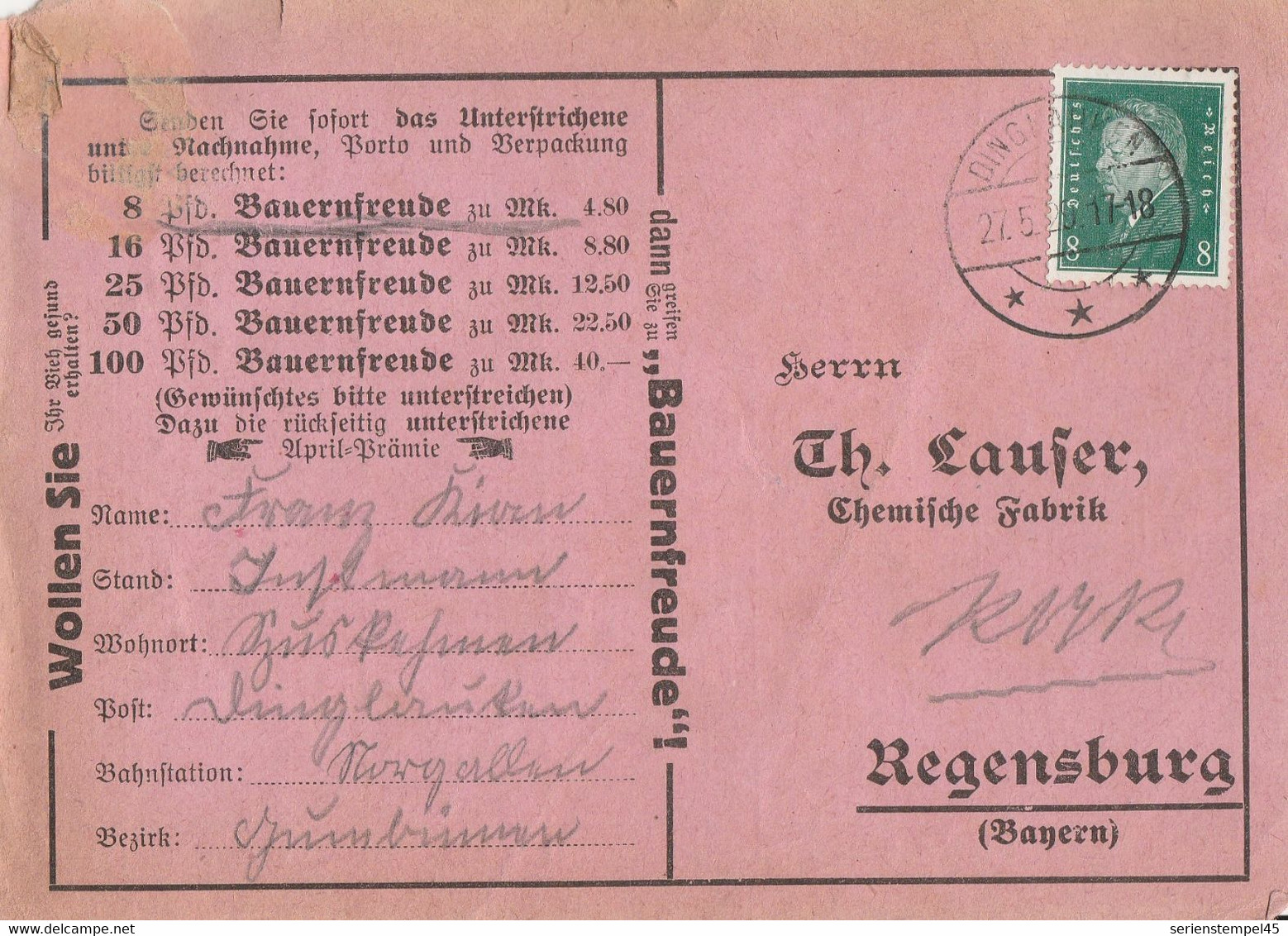 Ostpreussen Deutsches Reich Karte Mit Tagesstempel Dinglauken 1929 Altdingelau Kries Tilsit RB Gumbinnen - Brieven En Documenten