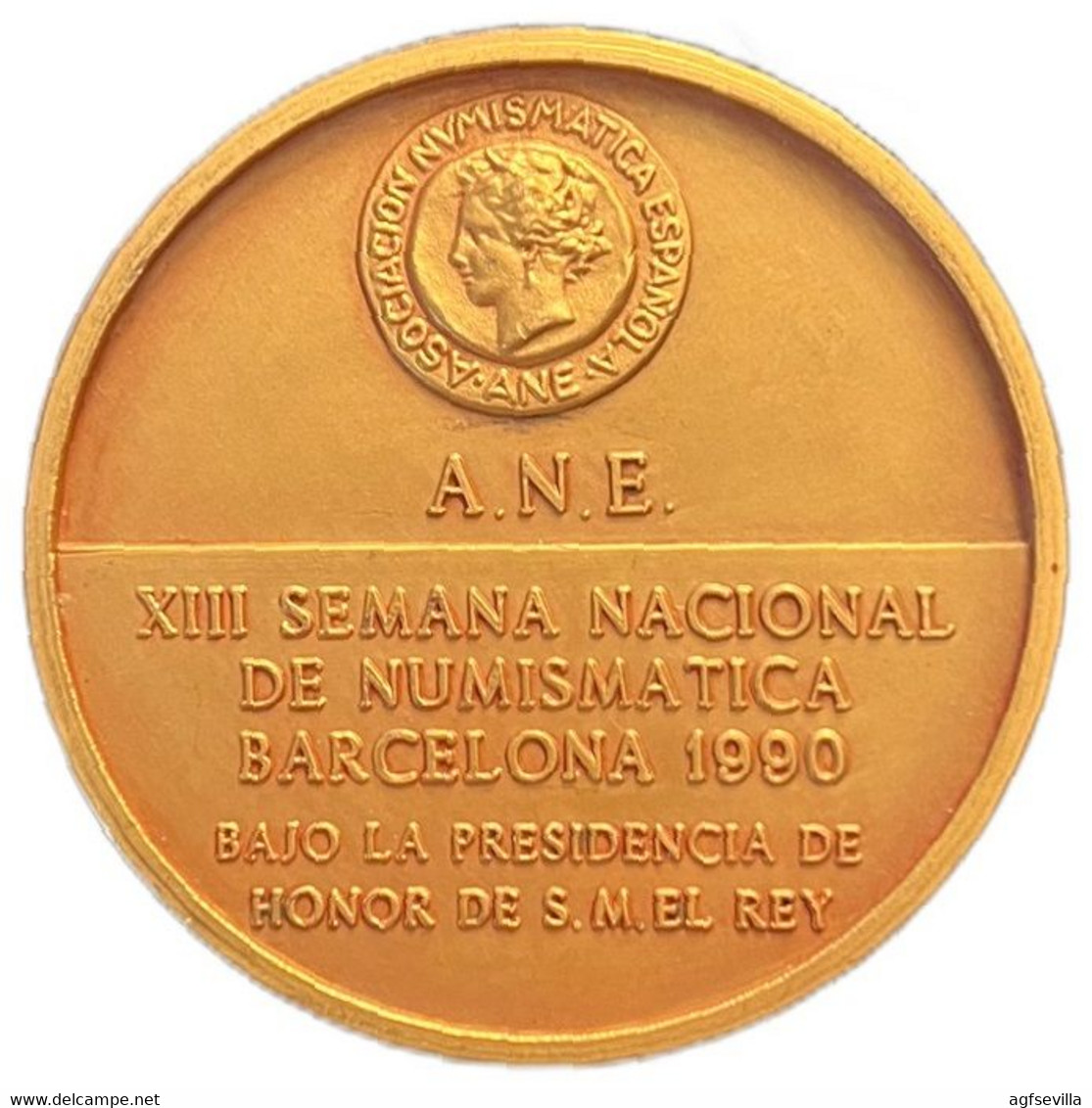 ESPAÑA. MEDALLA XIII SALÓN NACIONAL DE NUMISMÁTICA. BARCELONA 1.990. BRONCE DORADO. ESPAGNE. SPAIN MEDAL - Professionnels/De Société