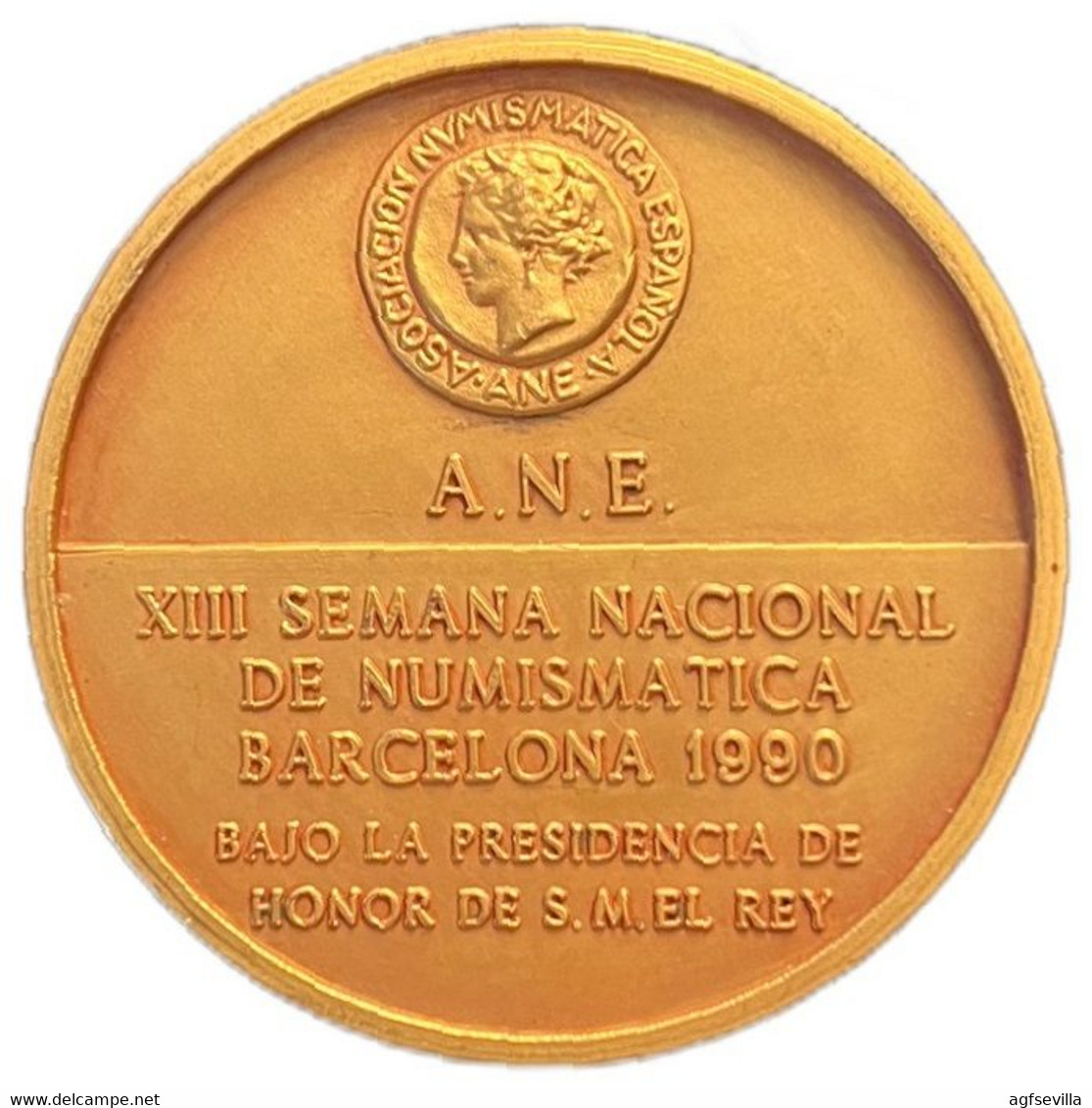ESPAÑA. MEDALLA XIII SALÓN NACIONAL DE NUMISMÁTICA. BARCELONA 1.990. BRONCE DORADO. ESPAGNE. SPAIN MEDAL - Professionals/Firms