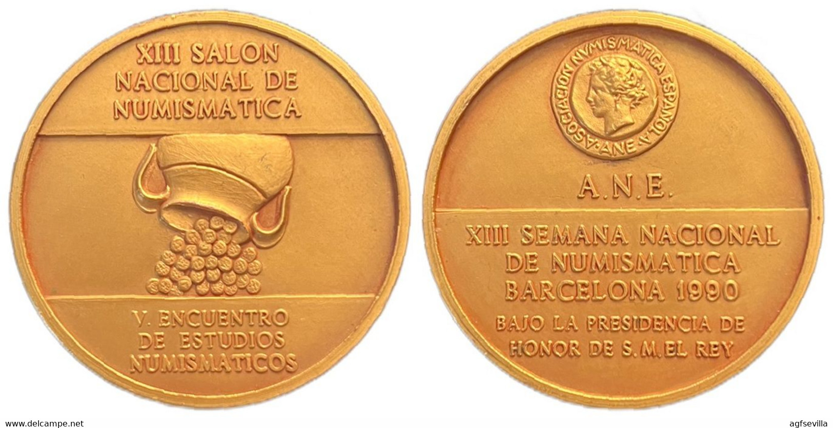 ESPAÑA. MEDALLA XIII SALÓN NACIONAL DE NUMISMÁTICA. BARCELONA 1.990. BRONCE DORADO. ESPAGNE. SPAIN MEDAL - Professionals/Firms