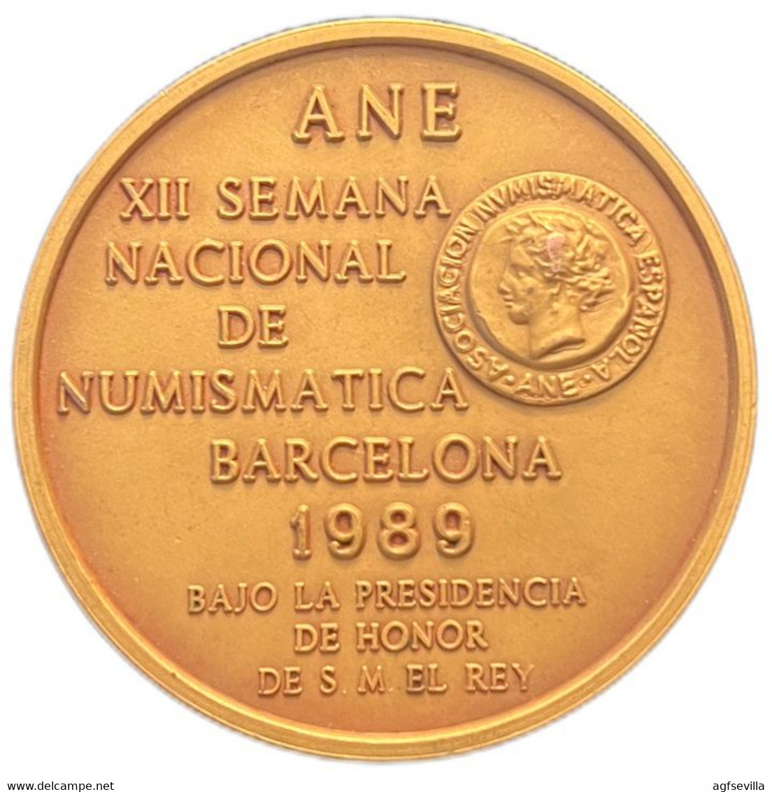 ESPAÑA. MEDALLA XII SALÓN NACIONAL DE NUMISMÁTICA. BARCELONA 1.989. BRONCE DORADO. ESPAGNE. SPAIN MEDAL - Professionnels/De Société