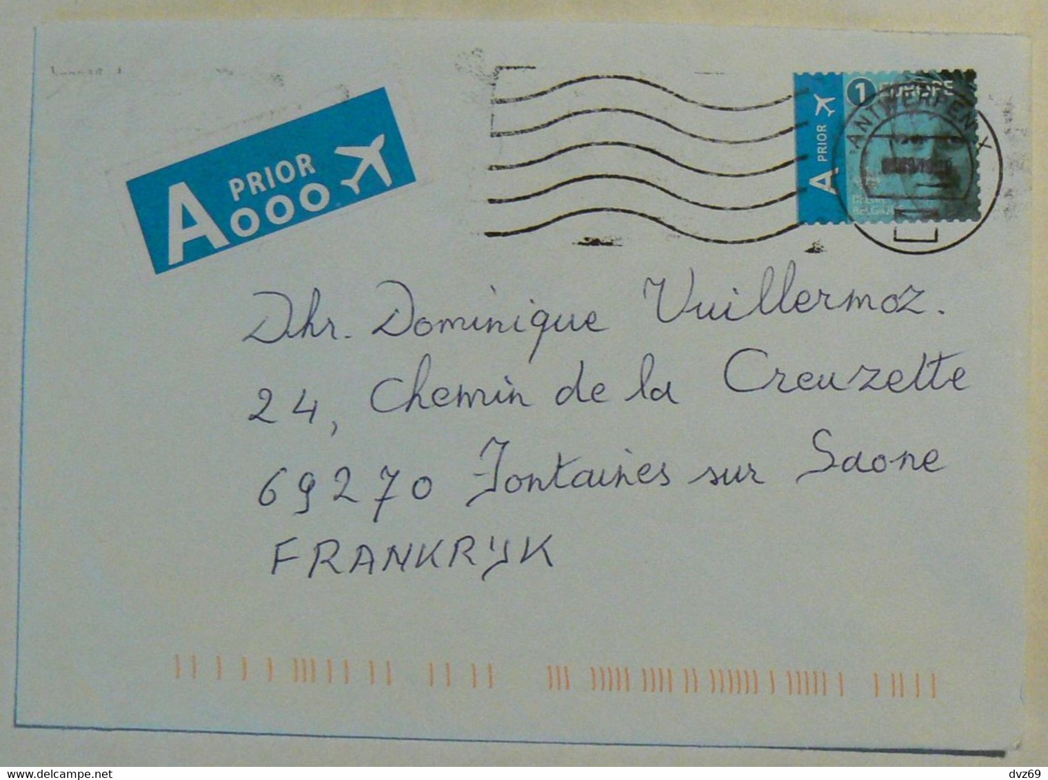 Petite Lettre Pour La France Avec 1 Timbre Bleu De Carnet Auto-adhésif, COB N°4586a, Roi Philip 1er, TB. - Covers & Documents
