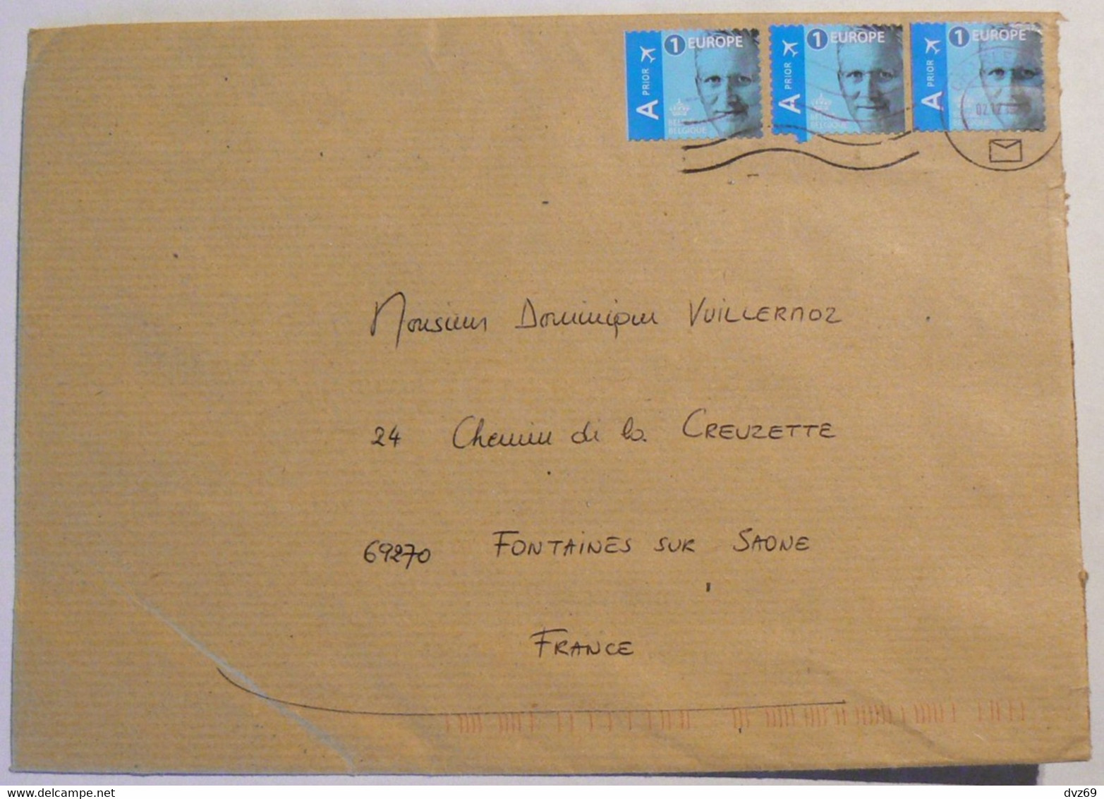 Grande Lettre Pour La France Avec 3 Timbres Bleus De Carnet Auto-adhésif, COB N°4586 & 4586a, Roi Philip 1er, TB. - Brieven En Documenten