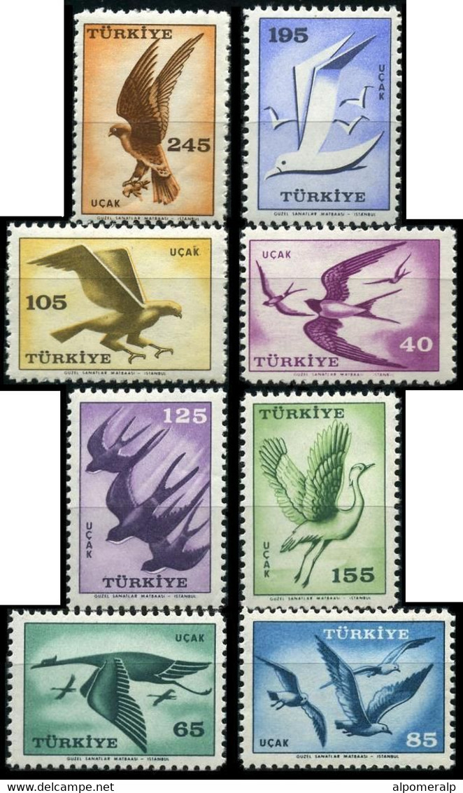 Türkiye 1959 Mi 1660-1667 MNH Airmail Stamps | Birds: Swallow, Crane, Gull, Eagle, Hawk - Poste Aérienne