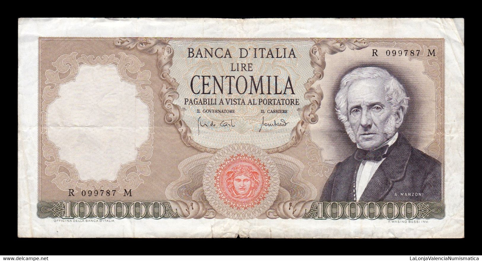 Italia Italy 100000 Lire Alessandro Manzoni 1970 Pick 100b BC/+ F/+ - 100000 Liras