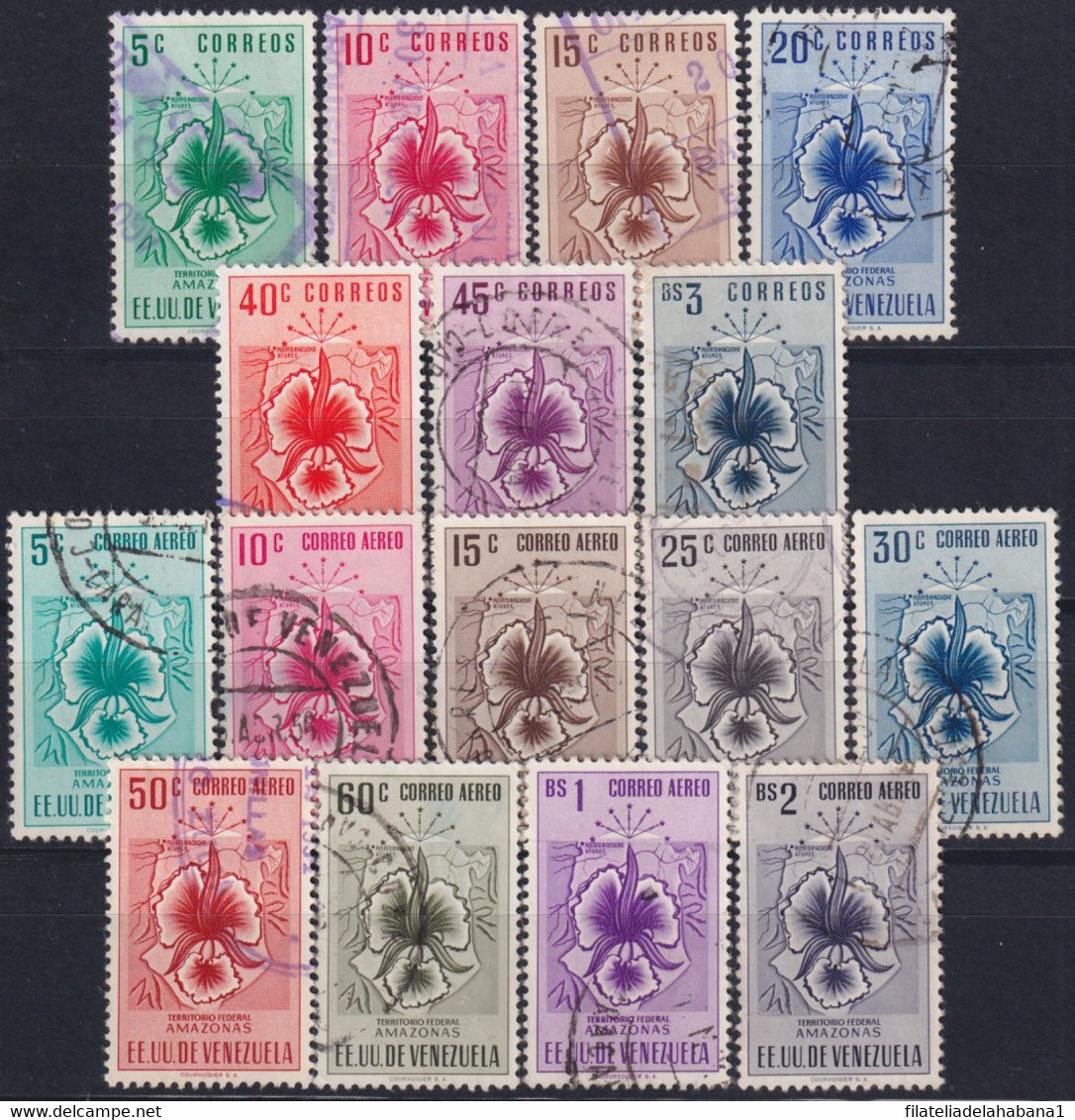 F-EX28840 VENEZUELA 1951 AMAZONAS STATE COAST ORDINARY + AIR USED SET ORCHILD. - Venezuela