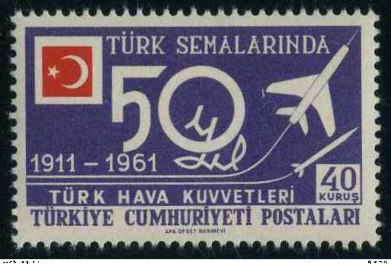 Türkiye 1961 Mi 1808 MNH Crescent And Star Emblem And Jet | Air Forces, Aircraft | Inscription, Coat Of Arms - Andere & Zonder Classificatie