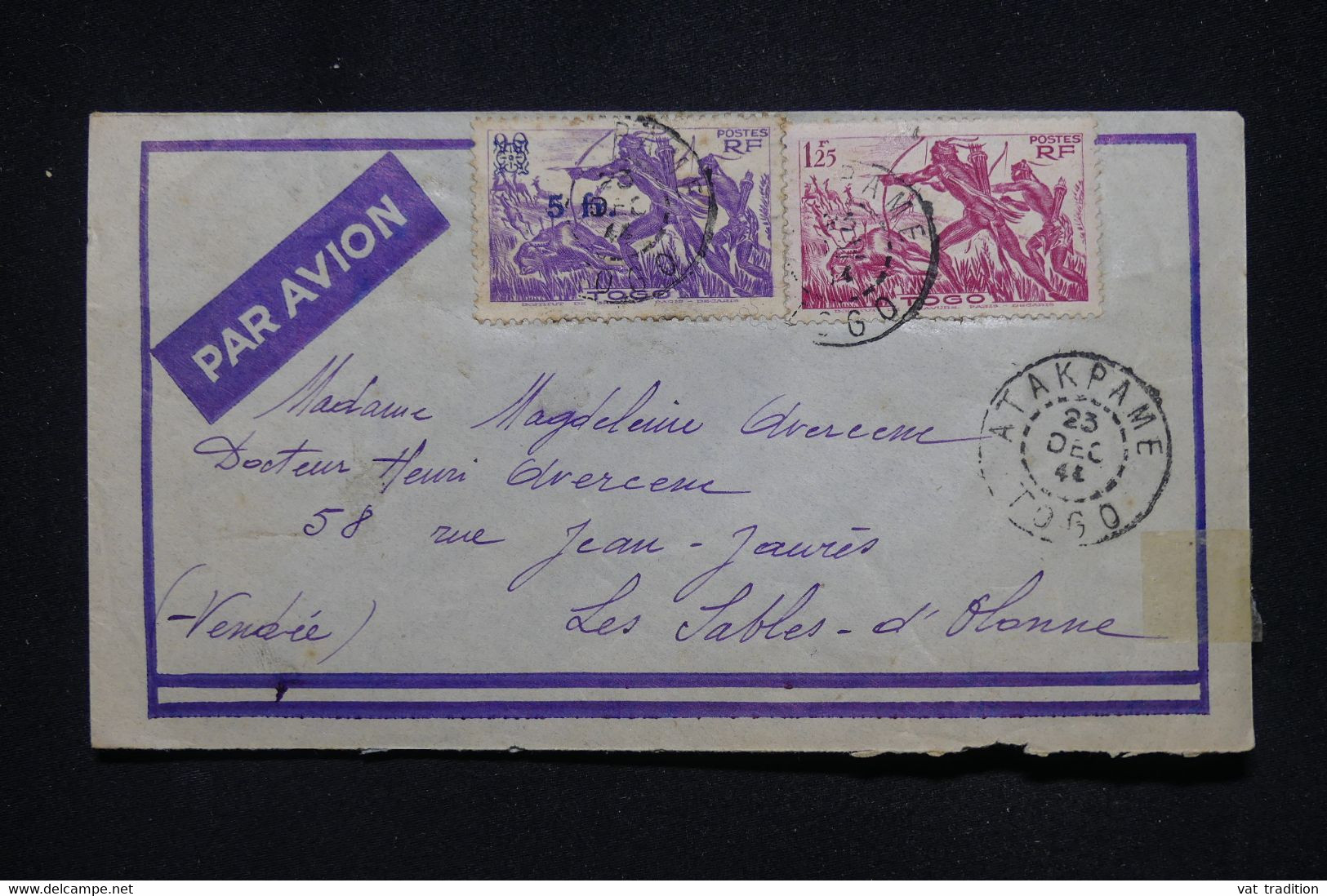 TOGO - Enveloppe De Atakpame Pour La France En 1944 Par Avion, Affranchissement Recto Et Verso  - L 118076 - Lettres & Documents