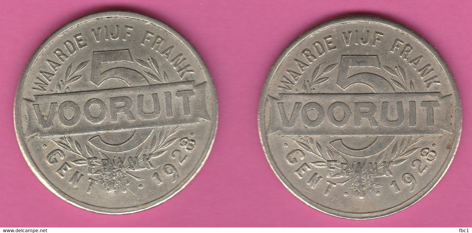 Belgique - Gent - 5 Vooruit Frank 1928 - Lot De 2 Monnaies - Monétaires / De Nécessité