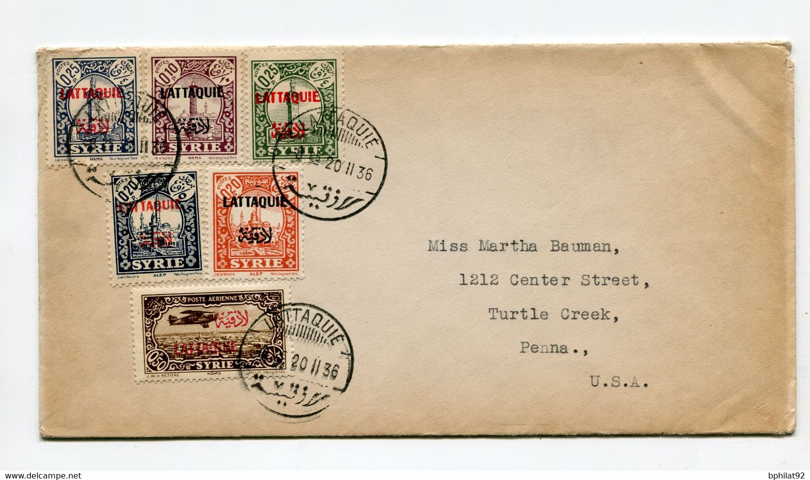 !!! LATTAQUIE, LETTRE DE 1936 POUR LES USA - Covers & Documents