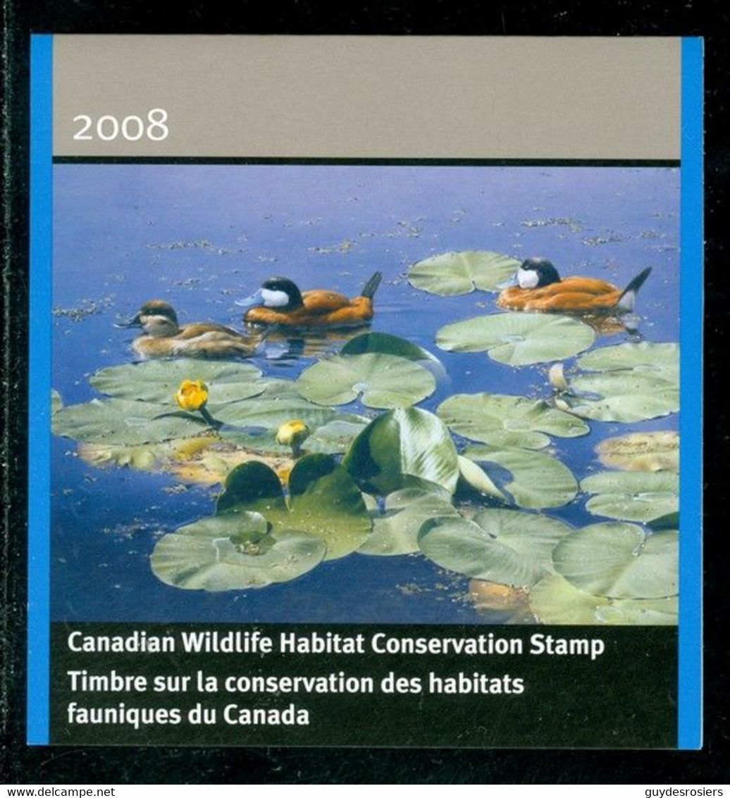 ÉRISMATURE, Canard; Conservation Habitats Fauniques CANADA 2008 Wildlife Habitat Conservation RUDDY Duck  (8424) - Viñetas Locales Y Privadas