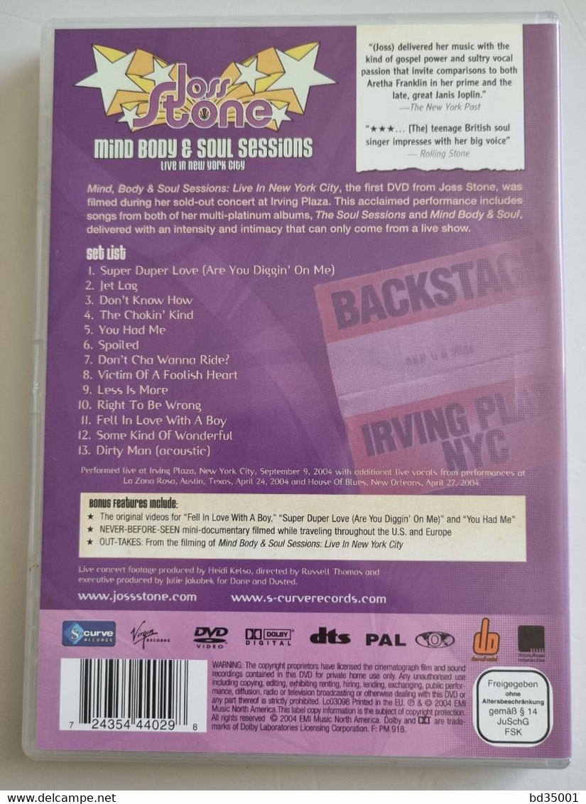 DVD Concert Live Joss Stone - Mind Body & Soul Sessions - Live In New York City - Simple - Concert Et Musique