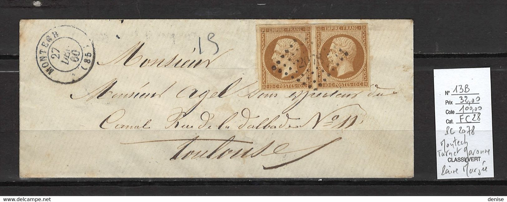 France -yvert 13B - Napoléon 10 Cts - PC 2078 - Montech - Tarn Et Garonne - 1860 - 1849-1876: Classic Period