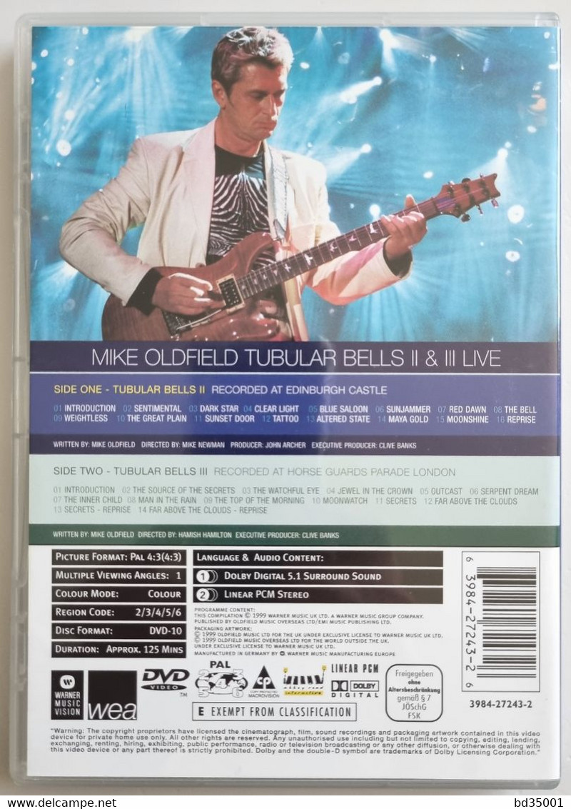 DVD Concert Live Mike Oldfield - Tubular Bells II - Première Live Performanc Edinburgh - Double - Concert En Muziek