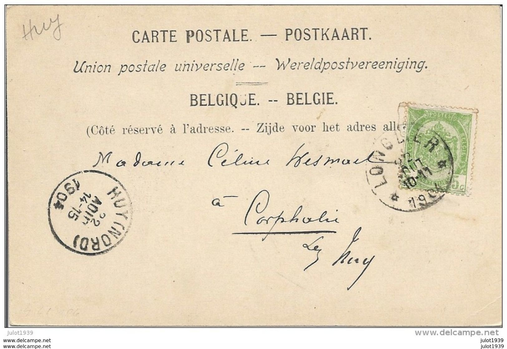 RADELANGE ..--  1904 Vers CORPHALIE , HUY ( Mme Céline WESMAEL ) . Voir Verso . - Martelange