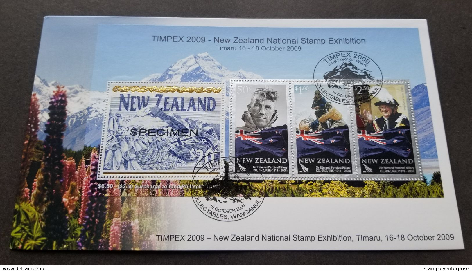 New Zealand TIMPEX 2009 Timaru Mountain Flag Flower Fern (FDC) *gold Foil *unusual - Brieven En Documenten