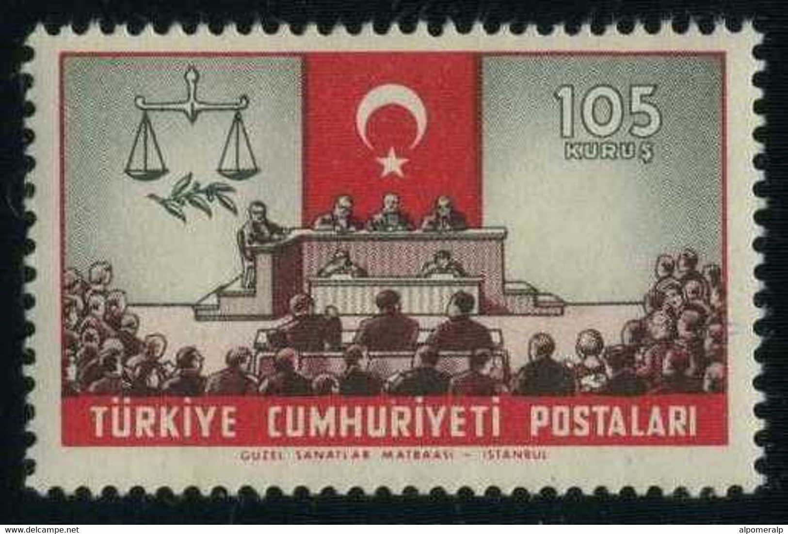 Türkiye 1960 Mi 1779 MNH Trial Scene | Turkish Flag | Justice | Scale (balance) - Other & Unclassified