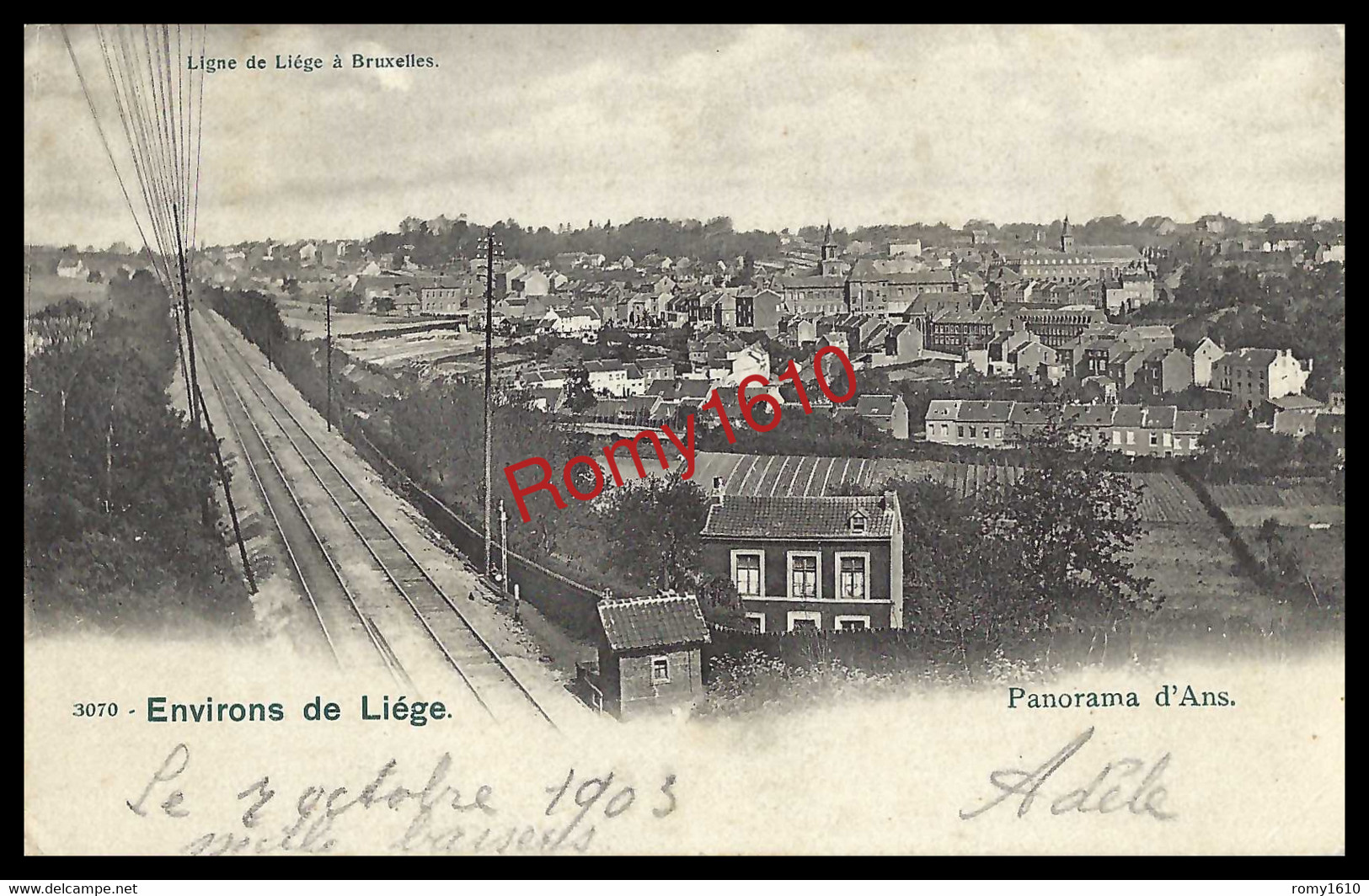 ANS. (Liège)  Ligne De Chemin De Fer,  Liège  Bruxelles. Heintz-Jadoul, 3070 - Voyagée En 1903. - Ans