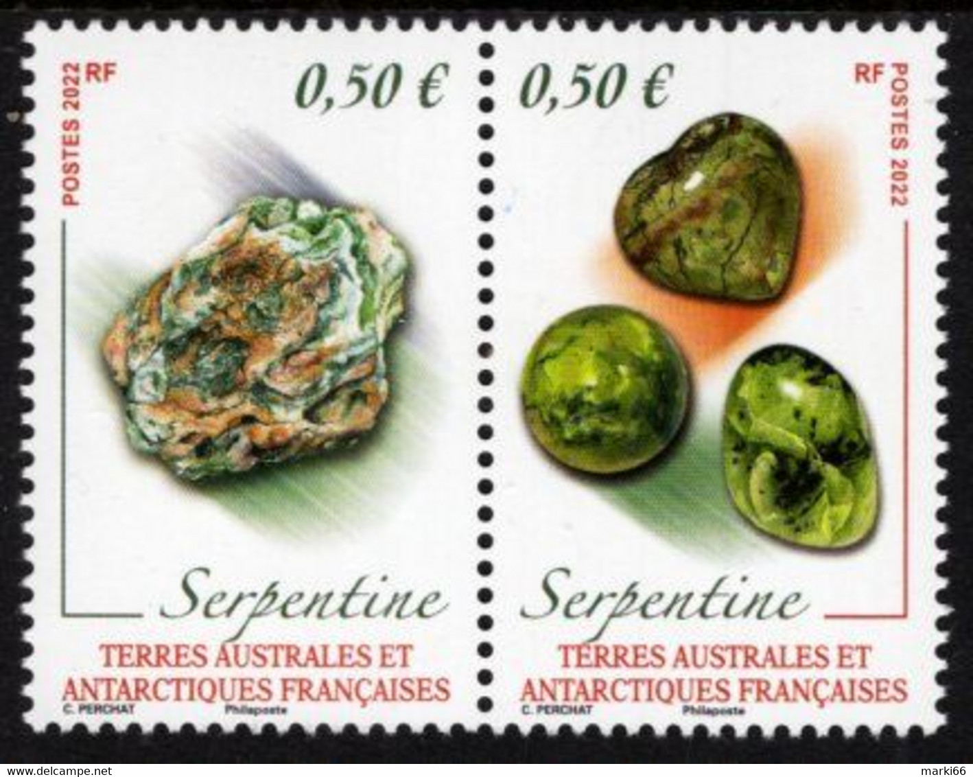TAAF - 2022 - Minerals - Serpentine - Mint Stamp Set With Varnish - Nuovi
