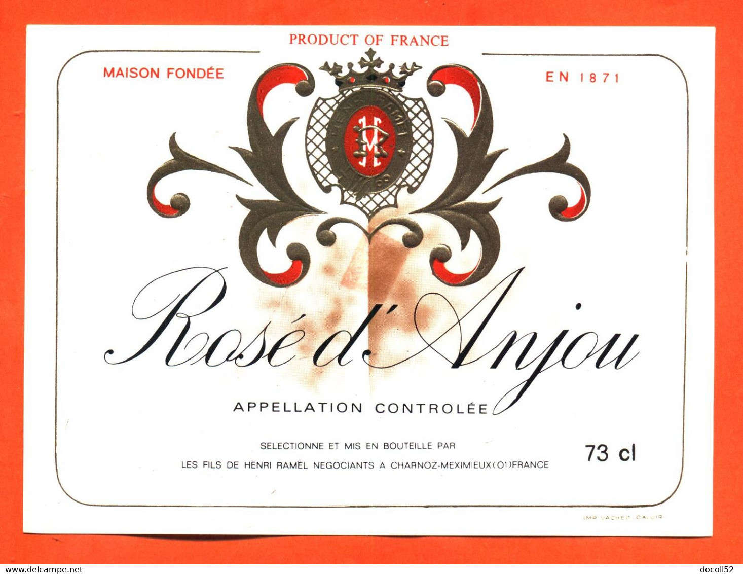 Etiquette Neuve De Vin Rosé D'anjou Les Fils De Henri Ramel à Charnoz Meximieux - 73 Cl - Pink Wines