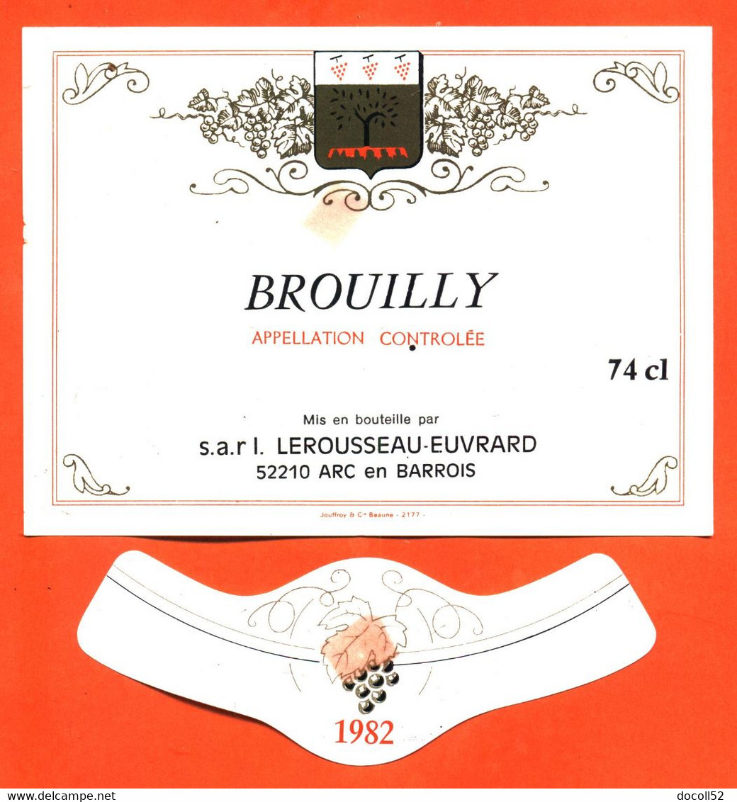 Etiquette + Collerette Neuve De Vin De Beaujolais Brouilly 1982 Lerousseau Euvrard à Arc En Barrois - 74 Cl - Beaujolais