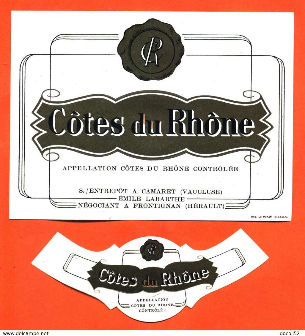 Etiquette + Collerette Ancienne Neuve De Vin De Cotes Du Rhone émile Labarthe à Frontignan - 75 Cl - Côtes Du Rhône