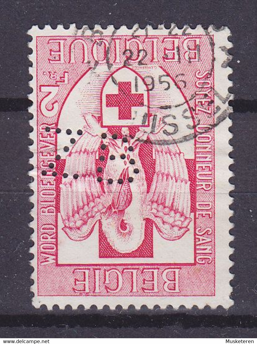 Belgium Perfin Perforé Lochung 'ZB' 1956 Mi. 1035, Blutspenden Blood Donor Donor Du Sang Red Cross Croix Rouge (2 Scans) - 1951-..