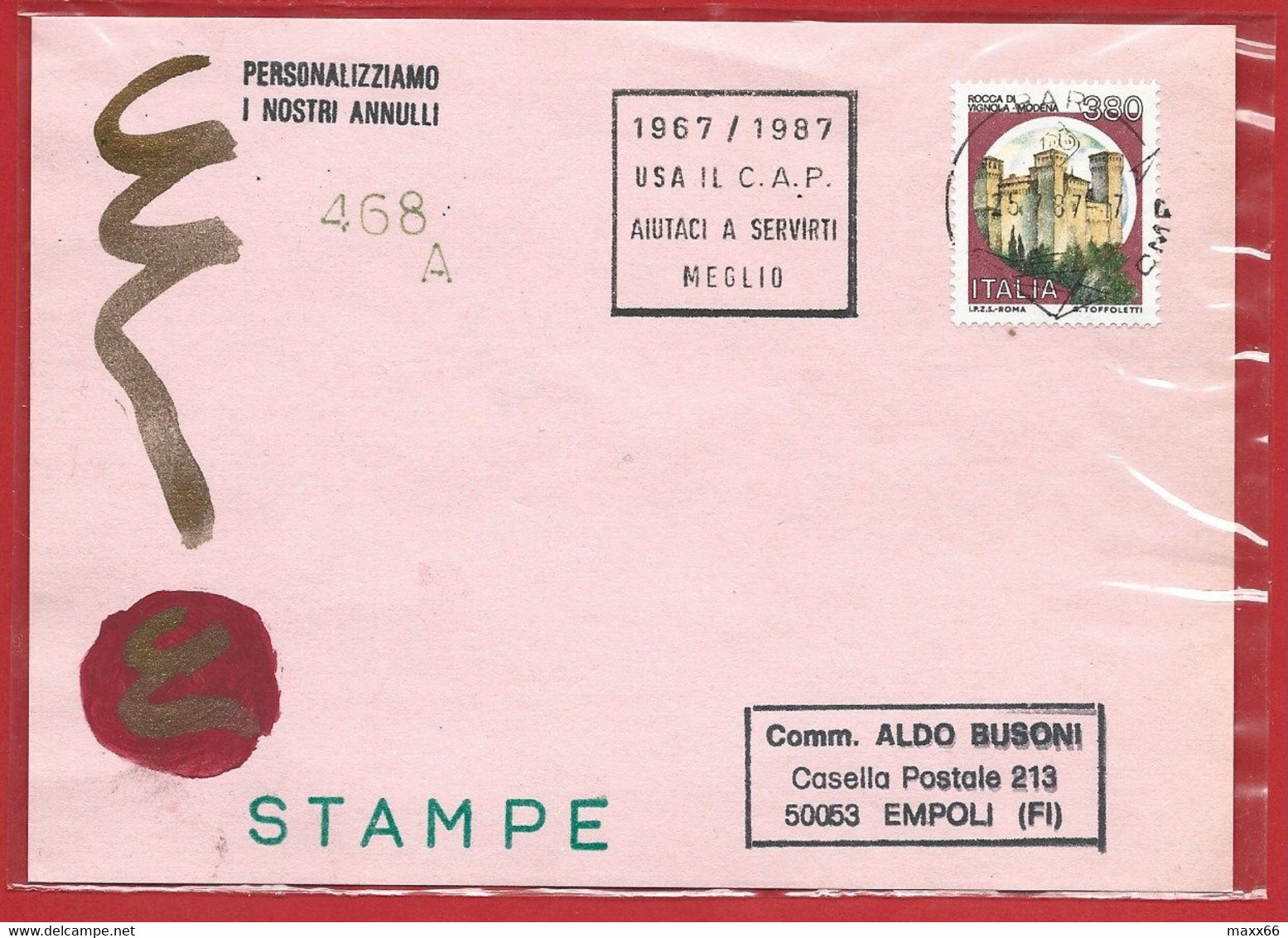 CARTOLINA VG ALDO BUSONI 468A - BARI 1987 - Usa Il CAP - Aiutaci A Servirti Meglio - ANNULLO DEDICATO - Code Postal